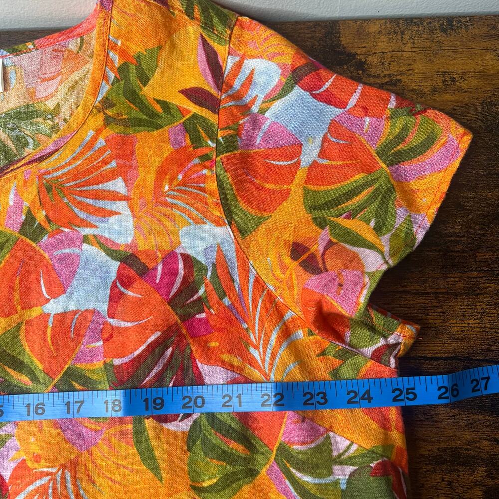 C&C California Leaf Print 100% Linen Tunic Size 1X Resort Beach Boho Relaxed - Picture 8 of 9